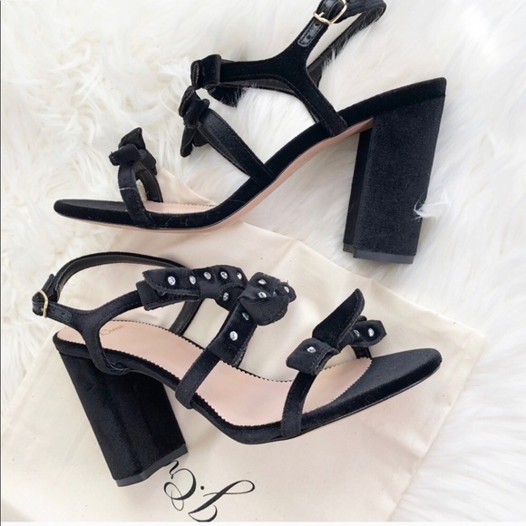 J Crew Black Velvet Bow Rhinestone Strappy Heels - Picture 2 of 7